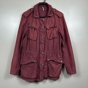 Free People Not Your Brothers Military Burgundy Jacket in Maroon Red - Medium